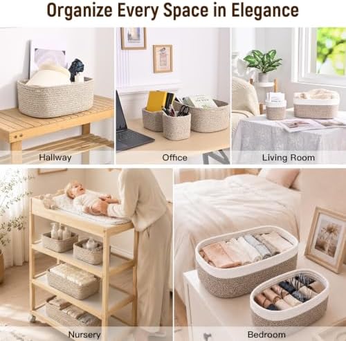 6 Pack Storage Baskets for Shelves, Cotton Rope Small Storage Bins - Image 7