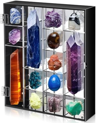 Cinnvoice Rock Display Case 20 Grids,Black Border,Square by QinYee