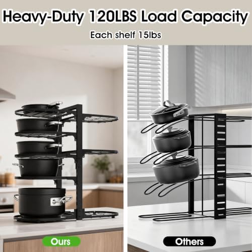 Adjustable Pot Rack: 8 Tier Pan Storage - 120LBS Kitchen Organizer - Image 4