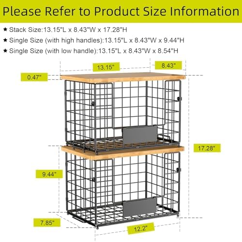 2-Pack Stackable Wire Baskets with 2 Pads & Bamboo Top, Pantry Organizer - Image 3