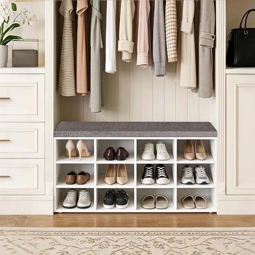 DINZI LVJ Shoe Storage Bench with Cushion, 40.9" Cubby Shoe Rack, 12-Cubby - Image 2