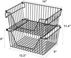 Stackable Wire Metal Baskets Sturdy Cabinet Organizer Wire Pantry Freezer Bin with Handle for Home Bathroom Kitchen Fruit Vegetable Organization, Black, 2Packs - Image 3