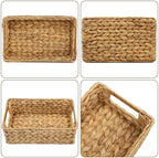 4 Small 3.6 QT Water Hyacinth Wicker Baskets for Shelves, 10" Long Woven Pantry Organizers and Storage Basket, Decorative Ratten Shallow Rectangle Baskets for Organizing Countertop Bathroom - Image 5
