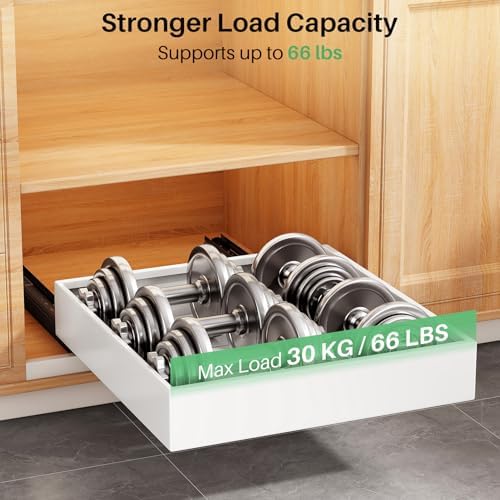 Pull out Cabinet Organizer, 21"Deep, Heavy Duty Full-Extension Slide out Drawers for Kitchen Cabinets with Nano Adhesive, Roll Out Shelf Sliding Cabinet for Pots, Bathroom, Pantry, Under Sink, White - Image 5