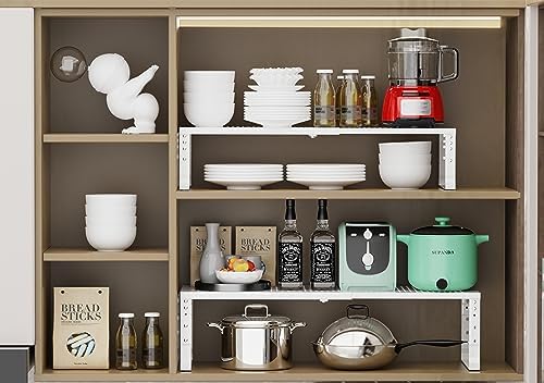 Jojocross Expandable Adjustable Stackable Kitchen Organizer, Spice Rack,Metal Pantry Storage Shelves Racks,Counter Shelf for Cabinets, Countertop, Cupboard (3 Packs/Medium/White) - Image 6
