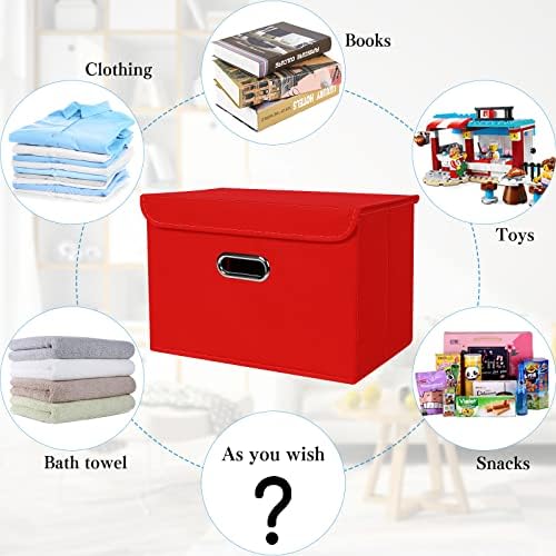 STOREONE Fabric Storage Cube Bins Foldable Organizer Container Collapsible Basket with Lids and Metal Handles, for Home, Bedroom, Closet 8 Pcs (Red) - Image 3