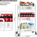 3 Tier Heavy Duty Metal Rolling Storage Cart Organizer with Wheels, White - Image 2