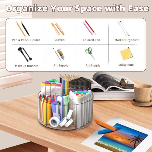 Absonic 500 PCS Acrylic Pencil Holder, 360 Rotating Clear Marker Organizer, Pen Crayon Marker Caddy Organizer for Desk, Desktop Storage and Organizer for Office School Art Supplies, 2 Pack - Image 4