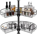 Corner Cabinet Lazy Susan, HANKEY Kitchen Corner Cabinet Organizer with 360° Rotating Metal Turntable，2-Tier Kidney-Cut Shaped Lazy Susans with 22.3~31.1in Height Adjustment,Black by HANKEY