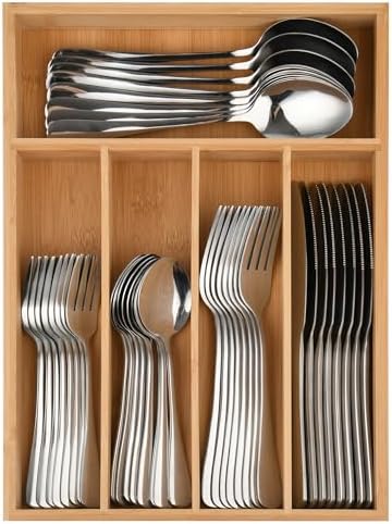 40 Piece Silverware Set with Drawer Organizer for 8, Heavy Duty Stainless Steel Flatware Cutlery Set, Fork Spoon Knife Set with Kitchen Essentials Organizer, Rust-proof, Dishwasher Safe by EHME+EHME+EHME