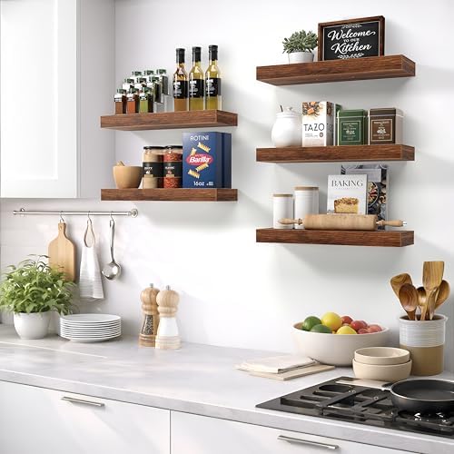 Sorbus 16 Inch Floating Shelves for Wall (3 Pack, Walnut) - Image 5
