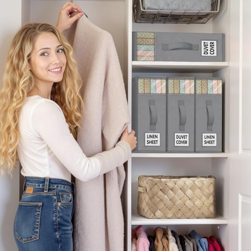 WOWBOX Sheet Organizers and Storage,Closet Bed Sheet Organizer Under Bed Storage and Organization with Label Cards & Clear Window for Bedding Sheets,Duvet Covers,Blankets (10 Pack，Gray) - Image 6