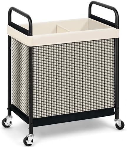 STORAGE MANIAC Rolling Laundry Hamper with Wheels 2-Section Laundry Sorter Rolling Laundrys Basket on Wheels with Removable Bag Clothes Hamper Laundrys Organizer Cart Bathroom Bedroom 100L Beige by STORAGEMANIAC
