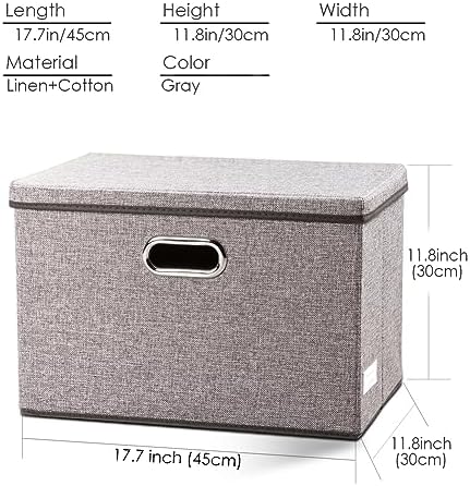 PRANDOM Large Collapsible Storage Containers with Lids [5-Pack] Linen Fabric Foldable Storage Bins Boxes Organizer Baskets Cube with Cover for Home Bedroom Closet Office Nursery (17.7x11.8x11.8) - Image 5