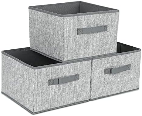 DAYARD Fabric Bins [3-Pack], Foldable Cube Baskets Storage Boxes for Shelves, Closet, Bookshelf, Nursery Organizer Containers, 11 x 11 x 8 inch Grey by DAYARD