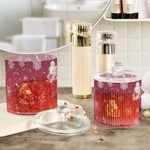 Gradient Red Christmas Santa Claus Deer Candy Canes Qtip Holder Waterproof Dustproof Apothecary Jars with Lids For Bathroom Cotton Swabs Makeup Sponges Floss Picks Bath Salts 2 Pack - Image 4
