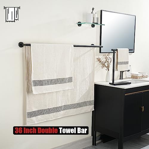 JQK Double Towel Bar Black, 39 Inch 304 Stainless Steel Thicken 1mm Towel Rack for Bathroom, Bath Towel Holder Matte Black Wall Mount, Useable Length 36 Inch, TB100L36-PB - Image 5