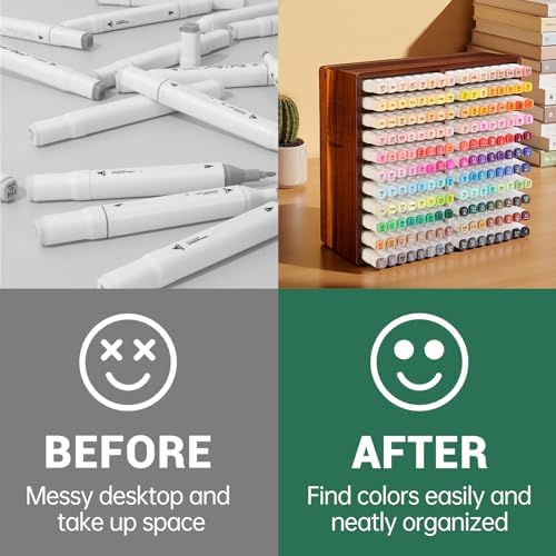 walowalo Acacia Wood Marker Organizer with 22 Compartments Holds 176 Markers, Alcohol Marker Storage Desk Organizer Pen Holder for Office Home Classroom Artists Kids Birthday Gift - Image 2