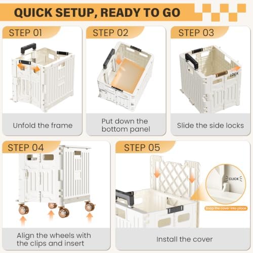 SUNALLY Folding Utility Cart Rolling Crate Handcart Shopping Trolley, White - Image 6