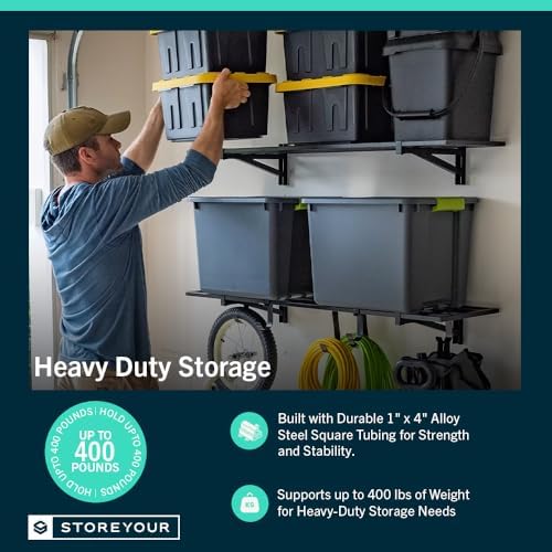 StoreYourBoard Garage Wall Shelf, 1x4 ft, Holds 400 lb, 6 Hooks, 2 Pack - Image 4