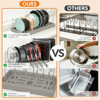 2 Pack Expandable Pots and Pans Organizer under Cabinet, Adjustable Pot Lid Organizer Rack with 9 Stainless Steel Dividers, Food Container Lid Holder for Kitchen Countertop Storage (Gray) - Image 4
