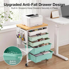 ALVOROG Rolling Storage Cart with 5 Drawers,Pegboards,Wooden Top,Bins,Green - Image 3