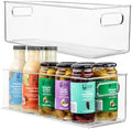 Plastic Food Storage 2 Pack Clear Container Bin with Handles for Organizing Kitchen, Pantry, Refrigerator, Freezer, Pantry, Cabinet, Closet, Bathroom. 16”x6”x5” by primebox