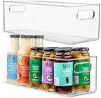 Plastic Food Storage 2 Pack Clear Container Bin with Handles for Organizing Kitchen, Pantry, Refrigerator, Freezer, Pantry, Cabinet, Closet, Bathroom. 16”x6”x5” by primebox