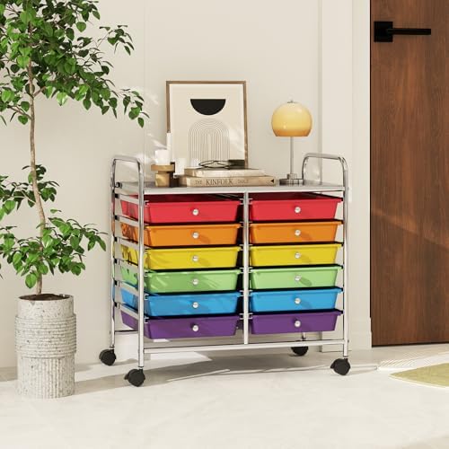 COSTWAY 12-Drawer Rolling Storage Cart, Utility Storage Organizer Cart - Image 2