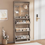 Grey Hidden Shoe Cabinet with 3 Flip Drawers & Coat Rack, Entryway by Boonatu