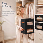 DIMJ Storage Bins with Lids - 4 Pack Front Opening Stackable Fabric Storage Boxes with Clear Window & Handles, Collapsible Closet Organizers for Clothes, Sweaters, Shelf Storage, Bedroom, Black - Image 5