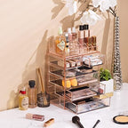 Sorbus Makeup Organizer, 6-Drawer Acrylic 2-Piece Set (Pink) - Image 5