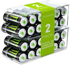 SCAVATA 2 Pack Tall Skinny Can Organizer for Refrigerator, Stackable Large Soda Cans of 16oz & 17oz Beverage Energy Drink Container Holder Dispenser with Lid for Fridge, Clear Storage Plastic Bins by Tidyyourlife