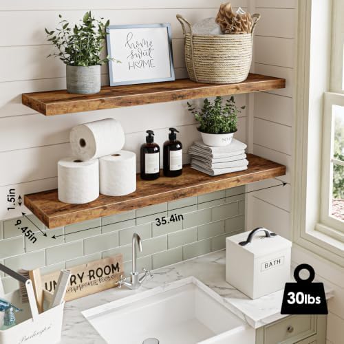 Fixwal Floating Wall Shelves for Decor (Rustic Brown, Set of 2, 35.4Inch) - Image 3