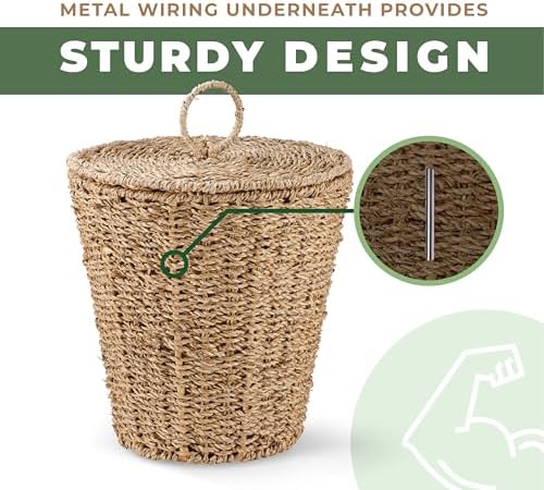 84ECO 3 Gallons Seagrass Waste Basket with Lid and Liner - Wicker Trash Can - Image 5