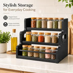 3 Tier Spice Rack Organizer for Cabinet, Wood Spice Shelf Storage, Kitchen Seasoning Organizer for Kitchen Countertop or Pantry, Spice Bottles, Bottles, Black - Image 4