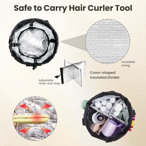 Hairstylist Travel Bag, with Dust Cover, 11L Large Capacity, Heat-Resistant Interior, Iridescent Pockets, 24 Hook-and-loop Slots, Top Drawstring, Makeup & Pet Grooming Supplies Organizer - Image 2