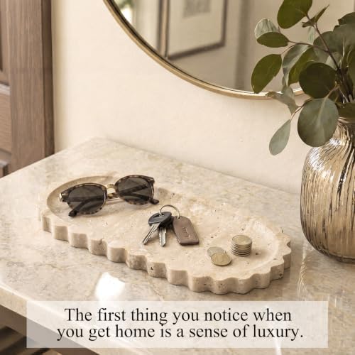 Hushee Travertine Vanity Tray with Scalloped Pattern Edge, 12"x6" - Image 4