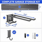Garage Tool Organizer Wall Mount, 32 Inch Heavy Duty Garden Tool Organizer Storage System, Easy Install with 6 Adjustable Straight Hooks, for Garage, Basement, Shed, Workshop, Black, Steel - Image 7