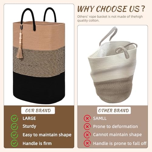Woven Laundry Basket for Clothes, 80 L Large Rectangle Laundry Hampers with Beads Tassel, Nursery Storage Basket for Toys, Tall Dirty Clothes Hamper for Bedroom Aesthetic, Laundry Room Organization - Image 4