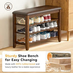 Taitiy Shoe Bench with 3 Tier Adjustable Shelves Rubberwood Entryway 39.4'' - Image 4