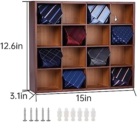 Wall Mounted Tie Rack - 16 Compartment Tie Organizer with Display Racks for Bedroom & Wardrobe - Image 6