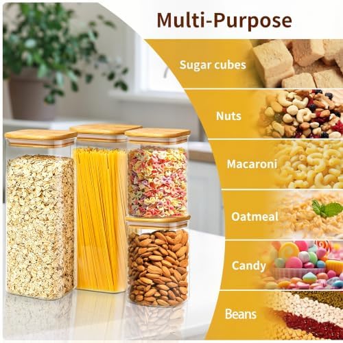 Glass Pantry Storage Containers,4 Pack(1.2Qt/2.2Qt) - Square - Image 6