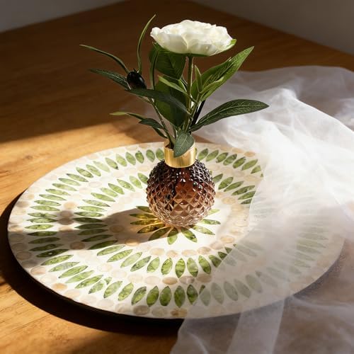 13.4" Mother of Pearl Lazy Susan, Table Centerpiece Round Shell Decorative Lazy Susan Turntable Rotating Tray Organizer for Cabinet Counter Gift Kitchen Office Cafe Home Decor (Dot Green) - Image 7