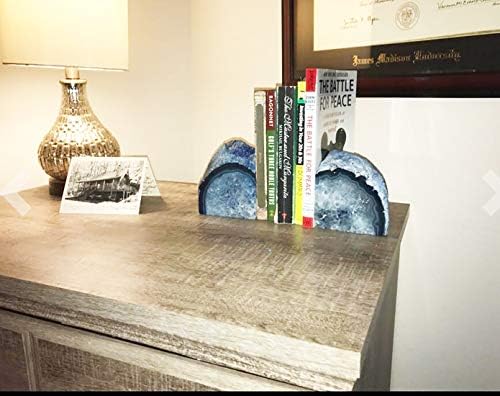 JIC Gem Blue Agate Geode Bookends Heavy Duty Rubber Bumpers 1 Pair 4-6 Lbs - Image 5