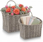 84ECO Set of 2 Grey Woven Paper Rope Hanging Baskets for Organizing, Front Door, Mail, Flowers by 84ECO