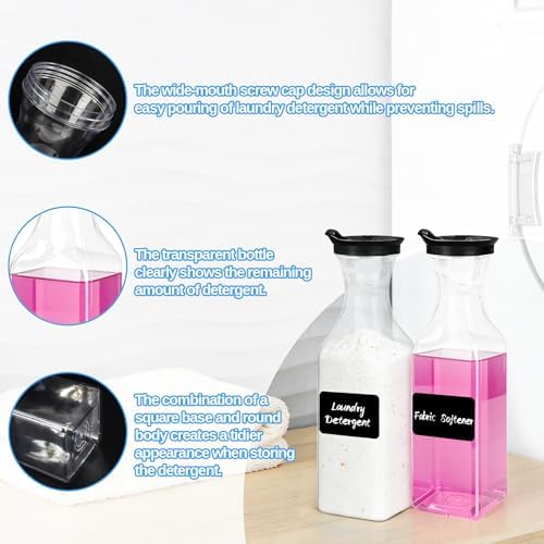 6 Pack Laundry Detergent Dispenser, 54oz Plastic Fabric Softener Dispenser for Powder & Bleach, Liquid Laundry Detergent Container, Clear - Image 3