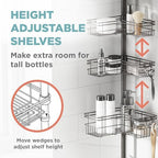Zenna Home Tension Pole Shower Caddy Corner Organizer, Adjustable Standing Shower Caddy with 4 L-shaped Baskets and Hooks, Rust Resistant Bathroom Tension Rod Organizer, 60 to 97 Inch, Bronze - Image 4