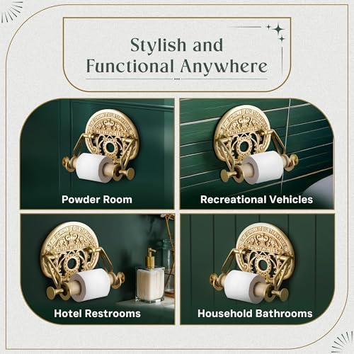Bright Brass Wall Mount Toilet Paper Holder 7.25" Wide Vintage Crown Style Solid Brass Easy Install Toilet Tissue Paper Holders with Wooden Roll for Bathroom | Renovators Supply Manufacturing - Image 6