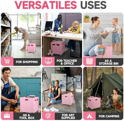 Nedcart Rolling Crate with Stair Climbing Wheels, Foldable Utility Cart with Detachable Lid & Telescoping Handle, Portable Rolling Cart Tote Basket for Teacher Upstairs Grocery Shopping - Image 6
